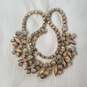 Elegant Signed Sherman Gold Aurora Borealis Crystal Necklace 16"